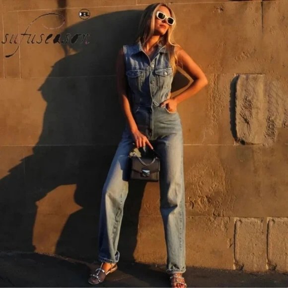 ZARA FULL LENGTH CUT OUT DENIM JUMPSUIT - Picture 7 of 7